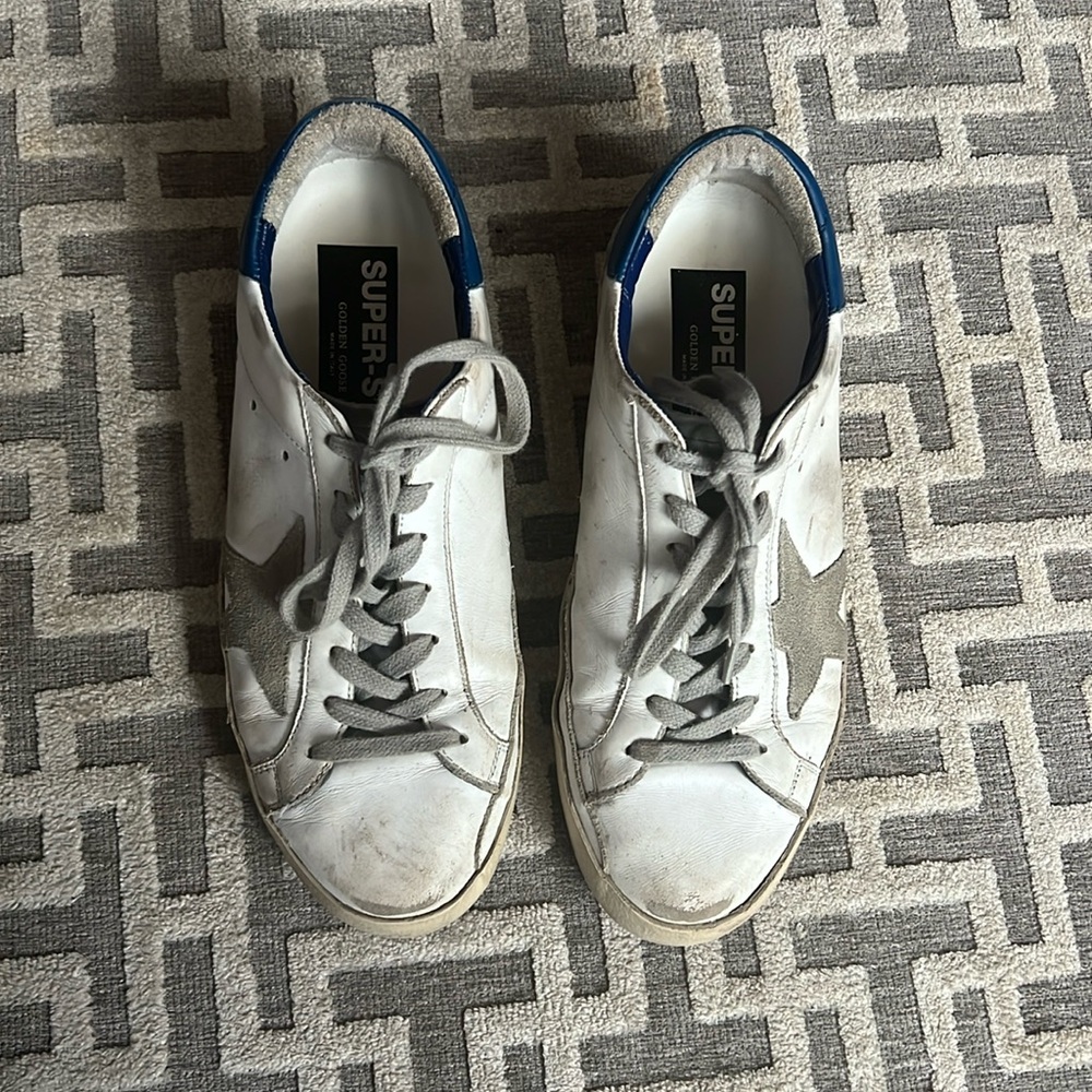 Women's Golden Goose Super-Star with suede star and blue heel tab